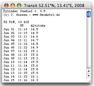 Sun Transit altitude time